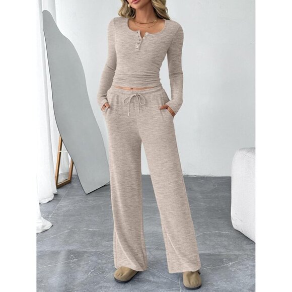 Women's Lounge Set Cotton Blend Large Casual Wide Leg Sweater Pants - Picture 2 of 6